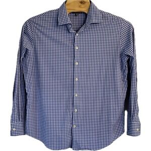 Peter Millar Shirt Mens XL Blue Button Up Plaid Check‎ Wicking Performance